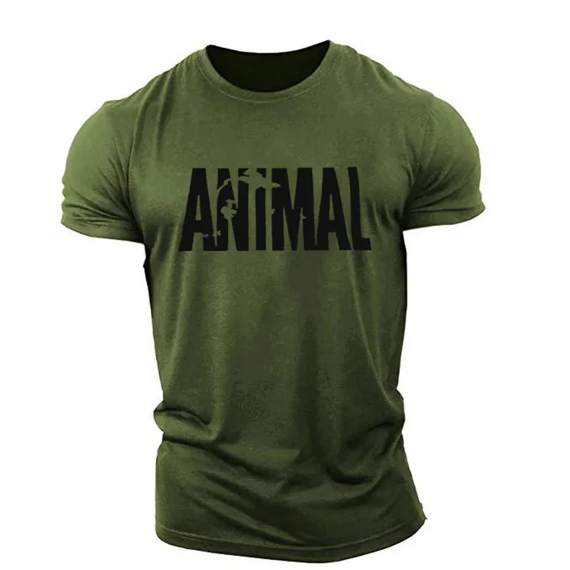 ANIMAL Printed Short-sleeved T-shirt Summer Quick-drying Fitness Sports T Shirt Clothing Breathable Fitness Muscle Short Sleeve