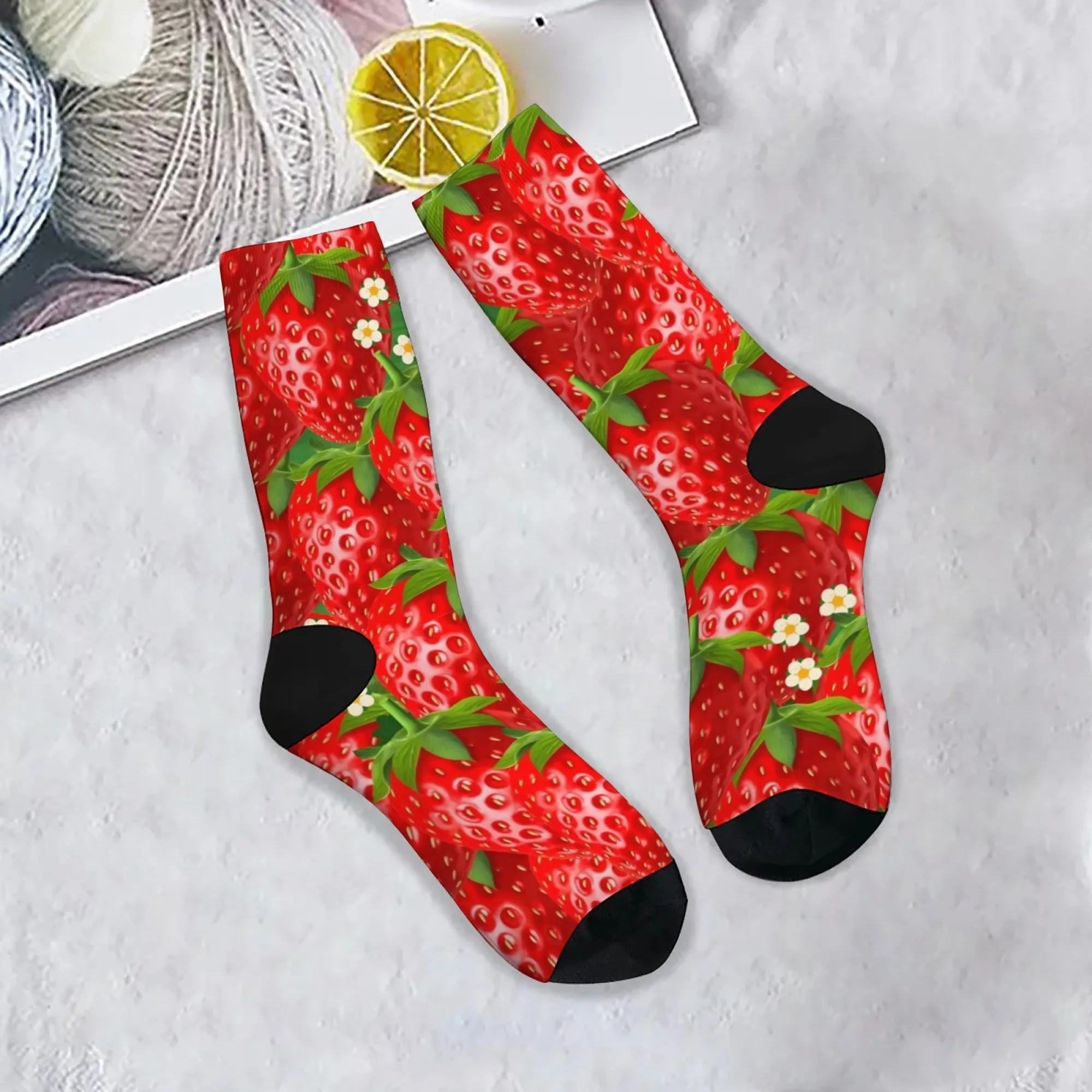 Erdbeerfrucht-Druck, lustige Socken, Unisex, Neuheit, glückliche Kompressionssocken, Harajuku-Stil, Hip-Hop-Trend, Cartoon-Druck, Socken, Geschenk
