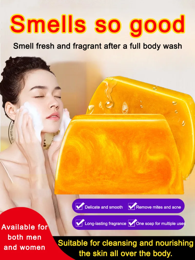 

Handmade Gold Essential Perfume Soap Contains Amino Acids, Fresh & Oil Control, Softens Skin & Long-Lasting Fragrance