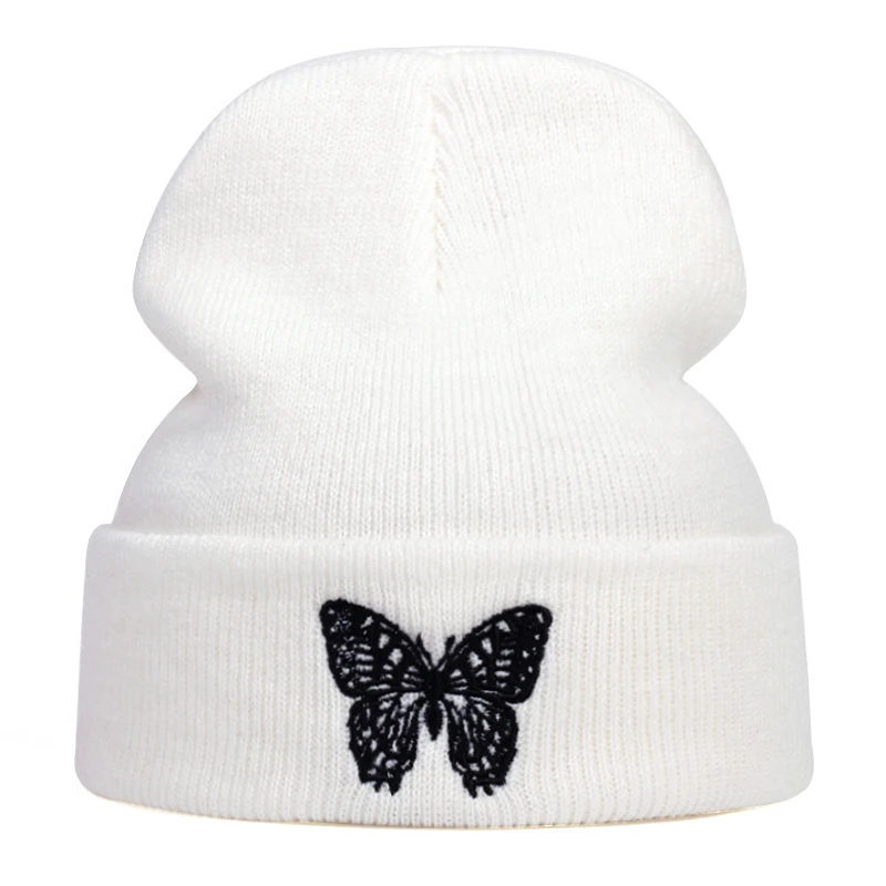 Butterfly Embroidery Beanie Hat New Unisex Winter Hats Women Men Solid Autumn Beanies Knitted Hats Skullcap Hip Hop Wool Hats