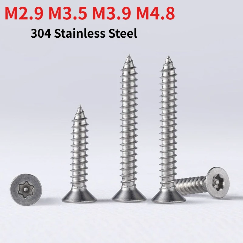 M2.9 M3.5 M3.9 M4.8 304 Stainless Steel Torx Anti-Theft Countersunk Self-Tapping Screws Anti-Theft Flat-Head Wood Screws