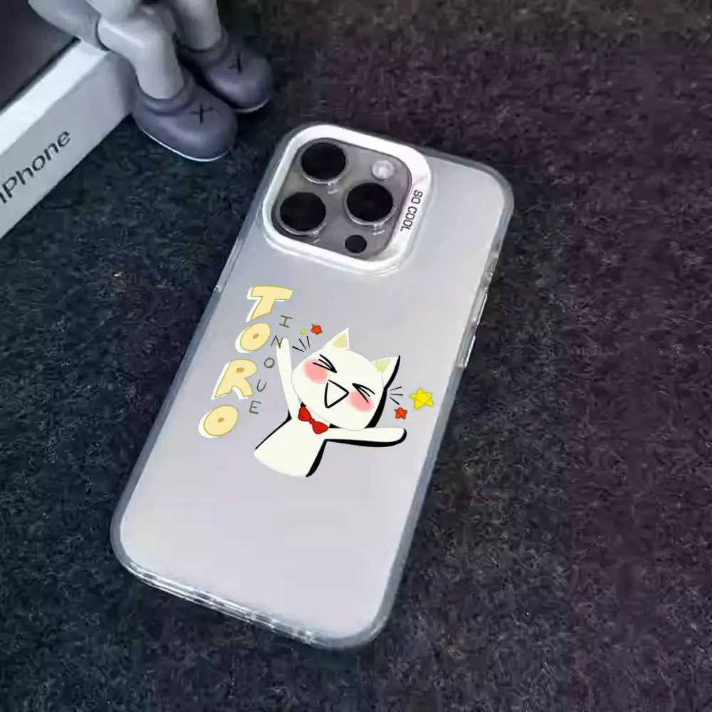 1pc Cute T-Toro I-Inoue Cat Phone Case Laser IMD Color Silver Shell For IPhone 17 16 15 14 13 12 11 Air Pro Max Plus