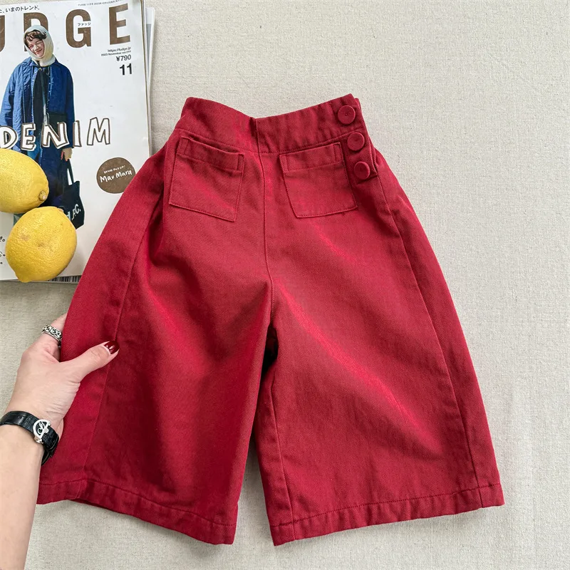 

New Baby Kids Nine Leg Pants Japanese and Korean Trousers 2025 Girls' Spring Wide Leg Pants Children's Clothing