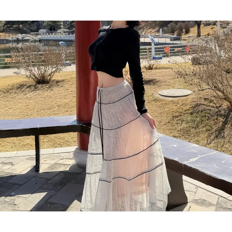 Long Skirt Women's Summer Thin High Waist Heavy Industry Lace French Temperament Skirt