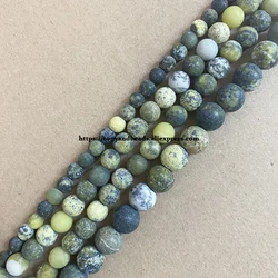Natural Stone Matte Green Yellow Turquoise Round Loose Beads 15