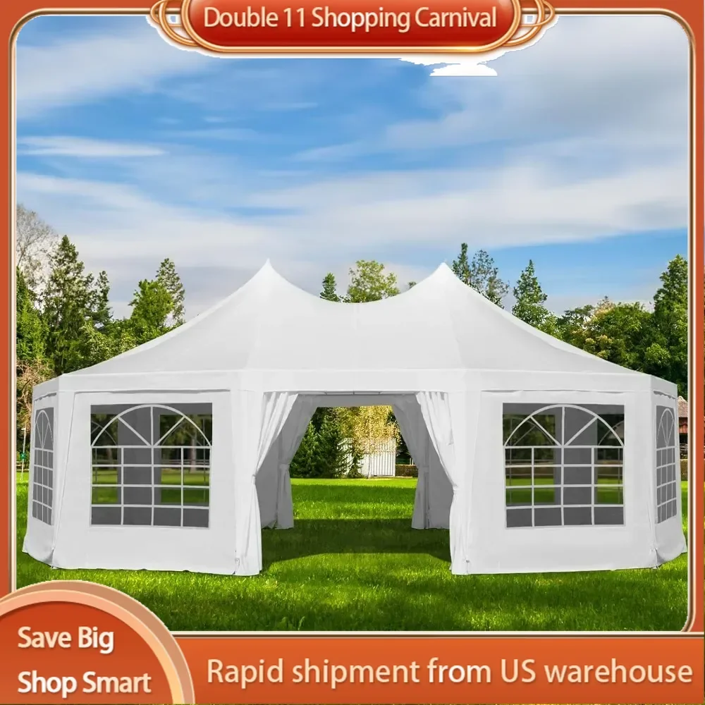 Party Tent,White Wedding Tent,26x19ft 8Church Windows and 2 Pull-Back Doors,Outdoor Gazebo Pavilion Shelter Tent for Party,Event