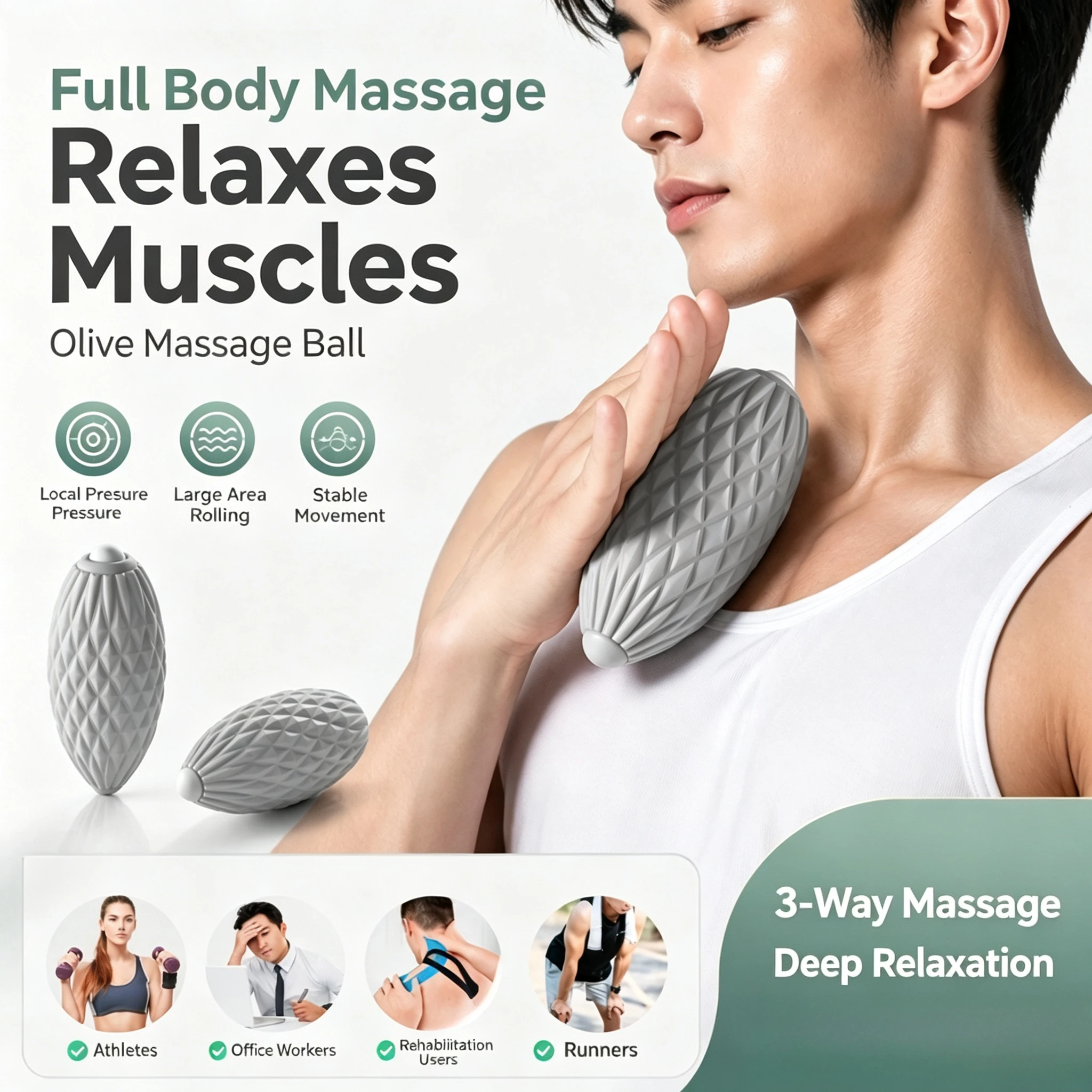 Massage Ball for Plantar Fasciitis & Myofascial Release, Silicone Muscle Roller for Back, Neck, Foot, and Leg,Massage Tools