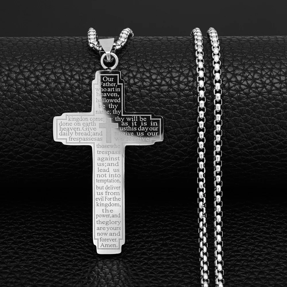 TrendMen Hiphop Rock Crucifix Cross Stainless Steel Pendant Necklaces For Men Boys Black Metal Clavicle Chain Party Jewelry Gift