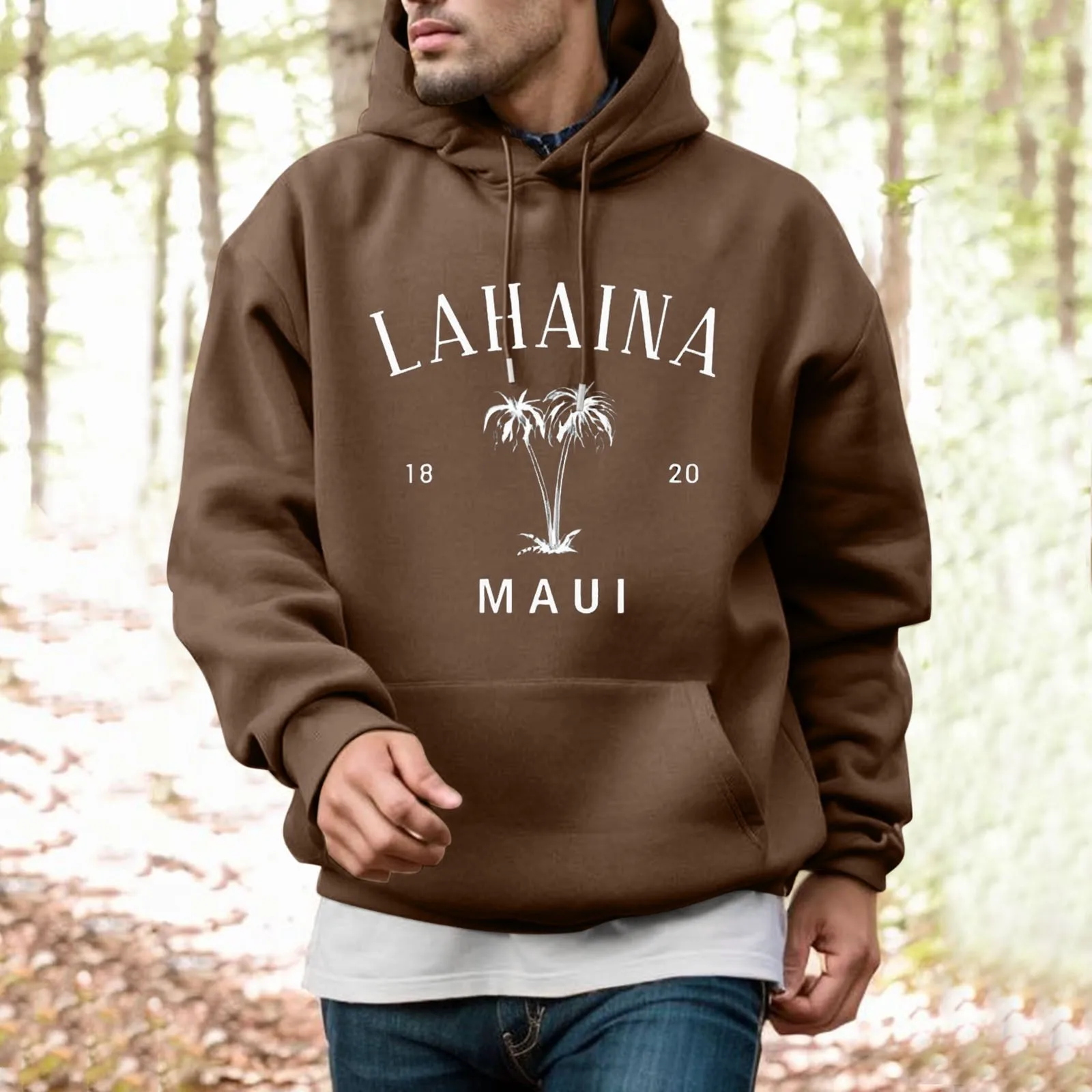 Male And Women Autumn And Winter Solid Color Printing Sweater Hooded Long Sleeve Pocket Sweater Outwear Outdoor Clothing Hiking