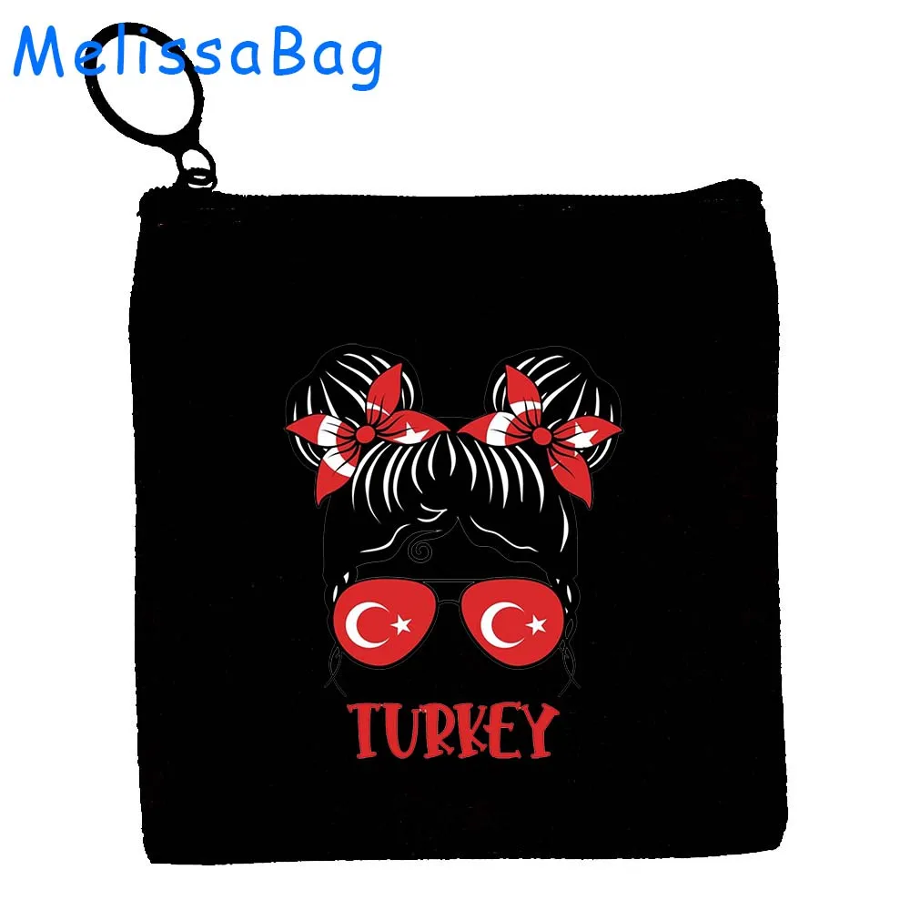 Retro Turkey Istanbul Skyline Istanbul Turkish Patriotic Gifts Turkish Girl Canvas Coin Purse Key Case Storage Bag Zipper Pouch