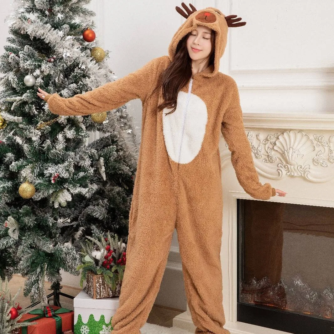 

Elk-Themed Christmas Gown Khaki Reindeer Animal Costume Christmas Loose Pajamas