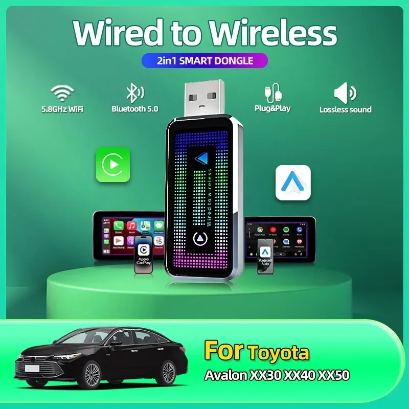 Беспроводной адаптер Android Auto, новинка 2025 года, мини-коробка 2 в 1, ключ для Apple Carplay для Toyota Avalon XX30 XX40 XX50