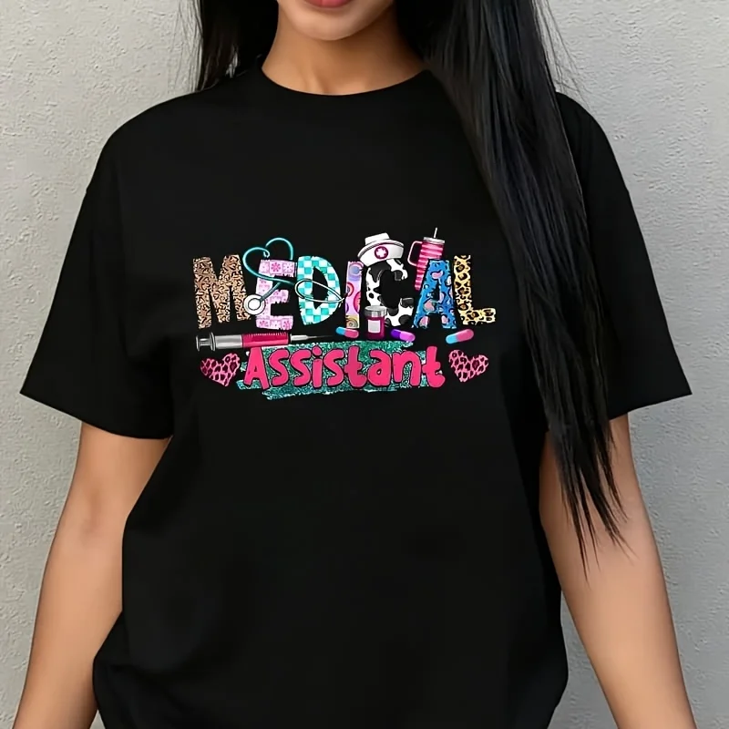 Cma Medical Assistant Nurse Leopard Stethoscope Women's Plus Size T-Shirt 100% Cotton 220g