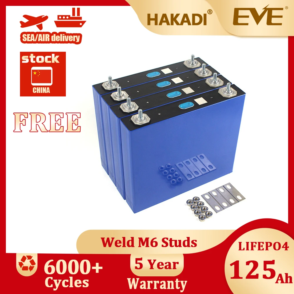 EVE 3.2 فولت 125Ah بطارية قابلة للشحن 4-16 قطعة خلايا فوسفات أيون الليثيوم الأصلية الجديدة للقوارب سيارة جولف البحرية 4000 + دورات