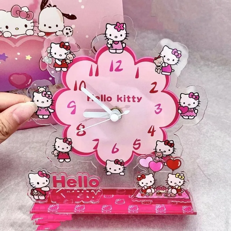 Cute Hello Kitty Cartoon Acrylic Clock Watch Girl Heart Ferris Wheel Stand Table Decoration Ornaments Children's Christmas Gift