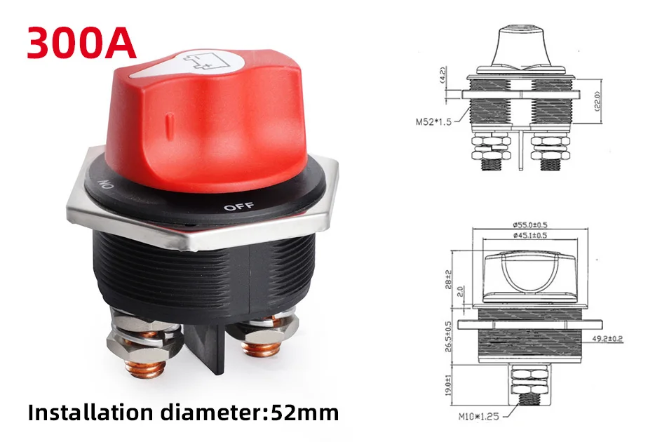 Batterie-Trennschalter für Boote, wasserdichter Hauptrennschalter, Stromabschaltung/Abschaltung, Kill 50 A, 100 A, 200 A, 300 A – Detail 11