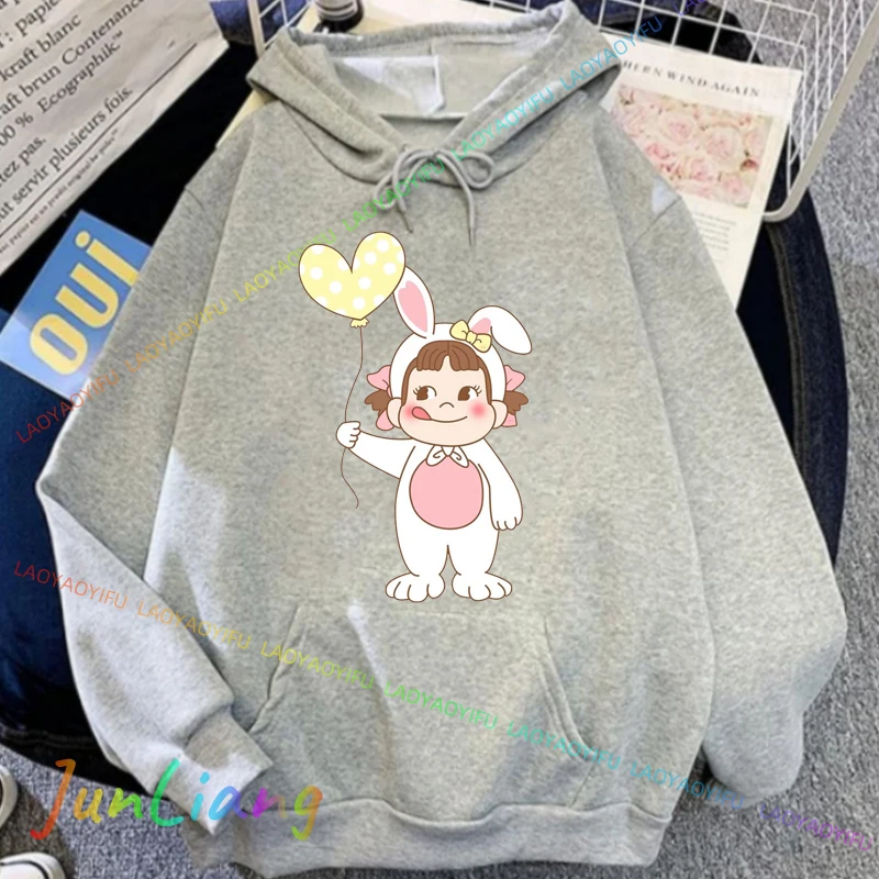 Kawaii جديد في هوديس وبلوزات موضة ملابس الشارع الشهير الشرير ريترو الحليب Peko-chan المرأة هوديي Harajuku Y2k الملابس الملابس #6