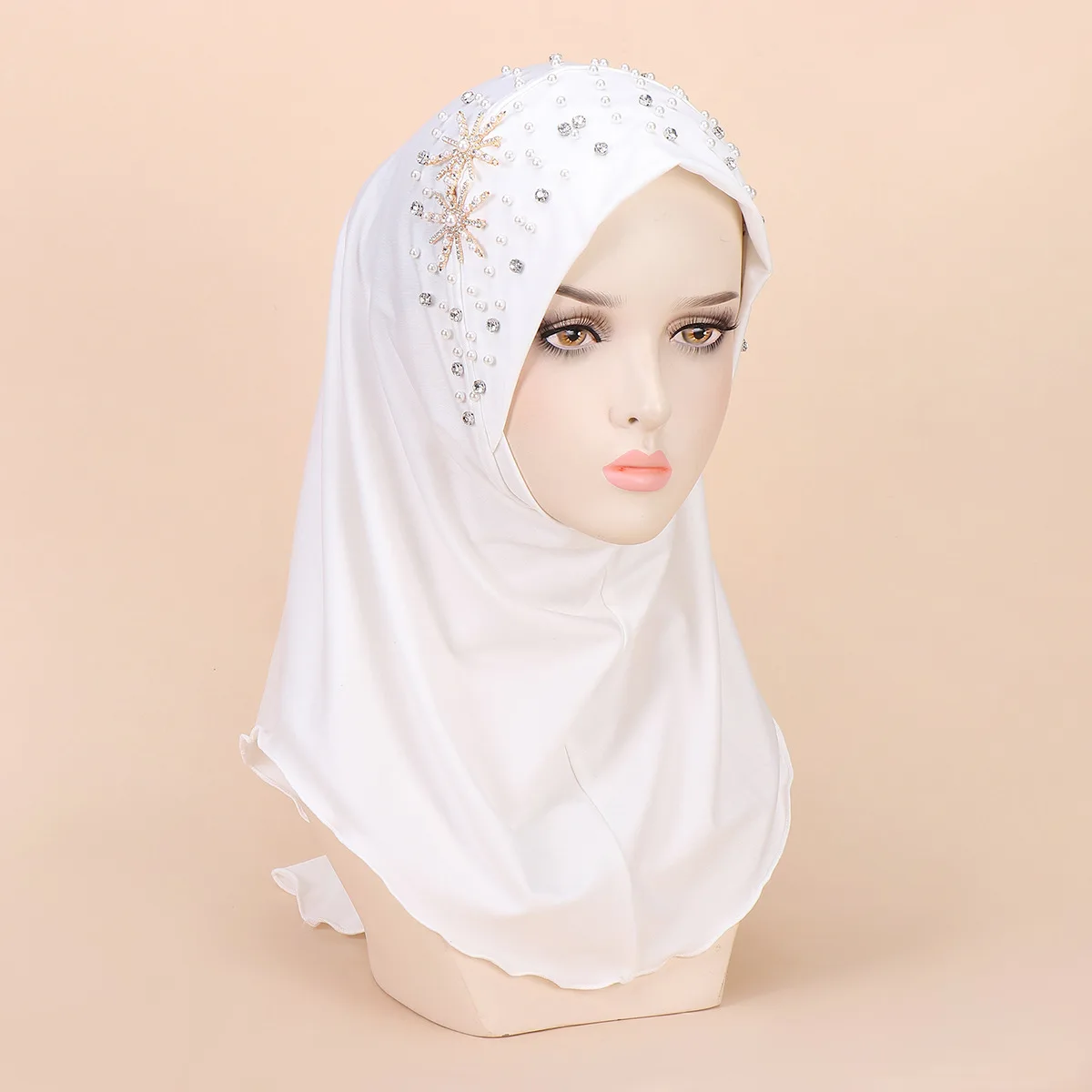 2024 Summer Muslim Clothing Middle Eastern Hijab Solid Color Beads Comfortable Breathable Pullover Hijab