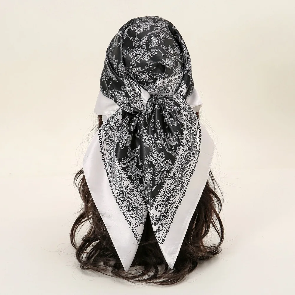 

New 90*90cm Square Scarf Printed Smooth Silk Scarf Line Foulard Headband Hair Wrap Women