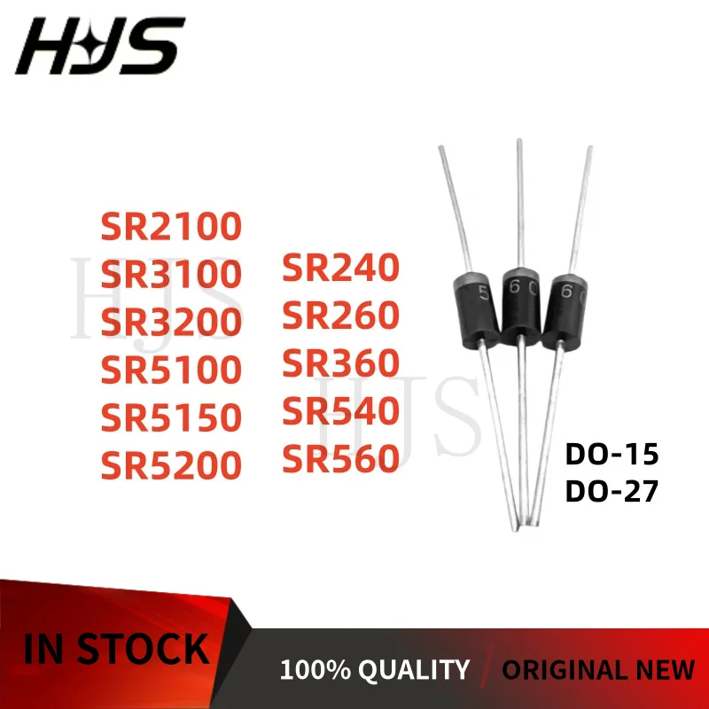 20PCS SR240 SR360 SR260 SR540 SR560 SR2100 SR3100 SR3200 SR5100 SR5150 SR5200 DO-15 DO-27 Schottky Rectifier Diode 100% NEW