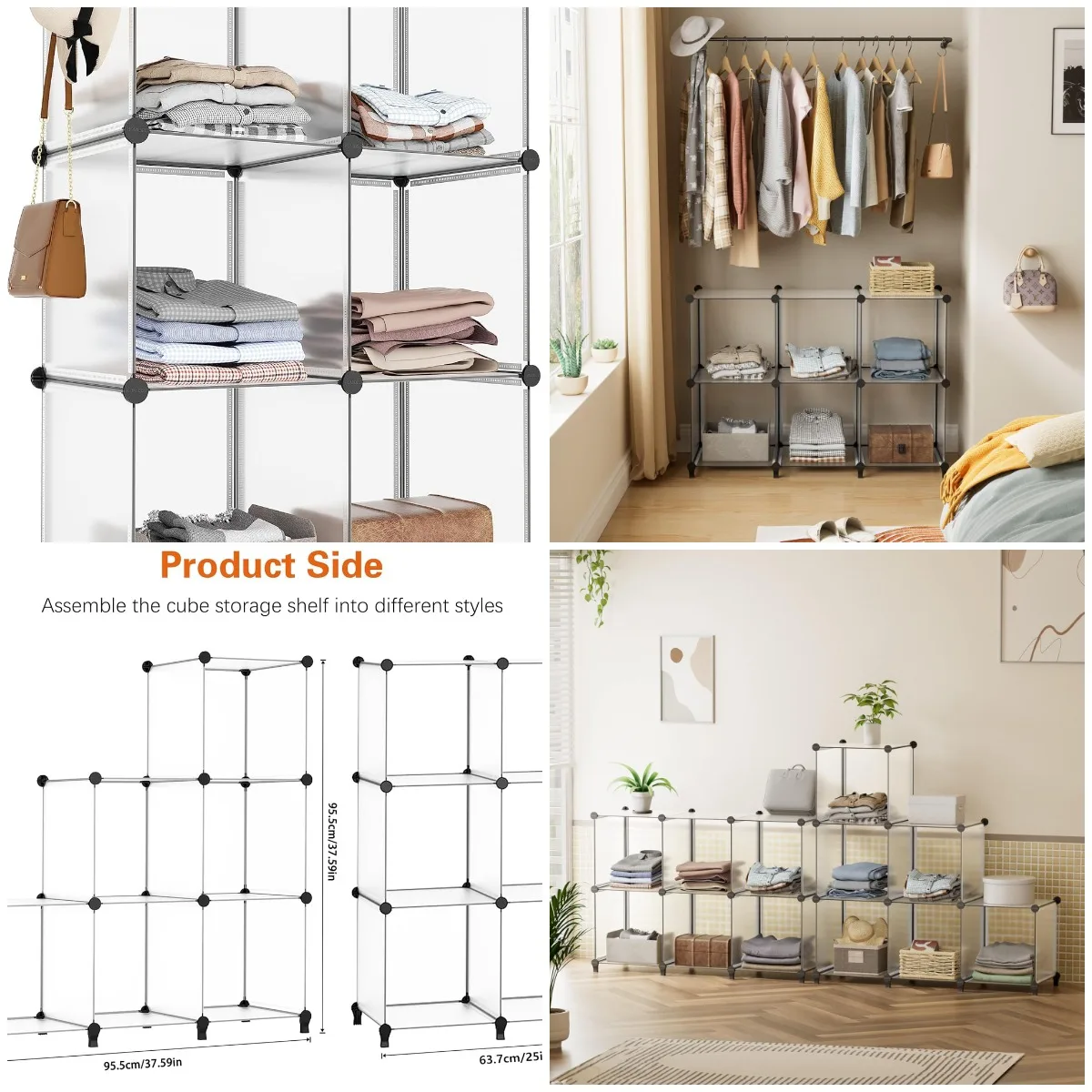

6-Cube Storage Organizer, Metal Frame Closet Shelf for Kids, Bedroom, Bathroom (11.8x11.8x11.8 inch)