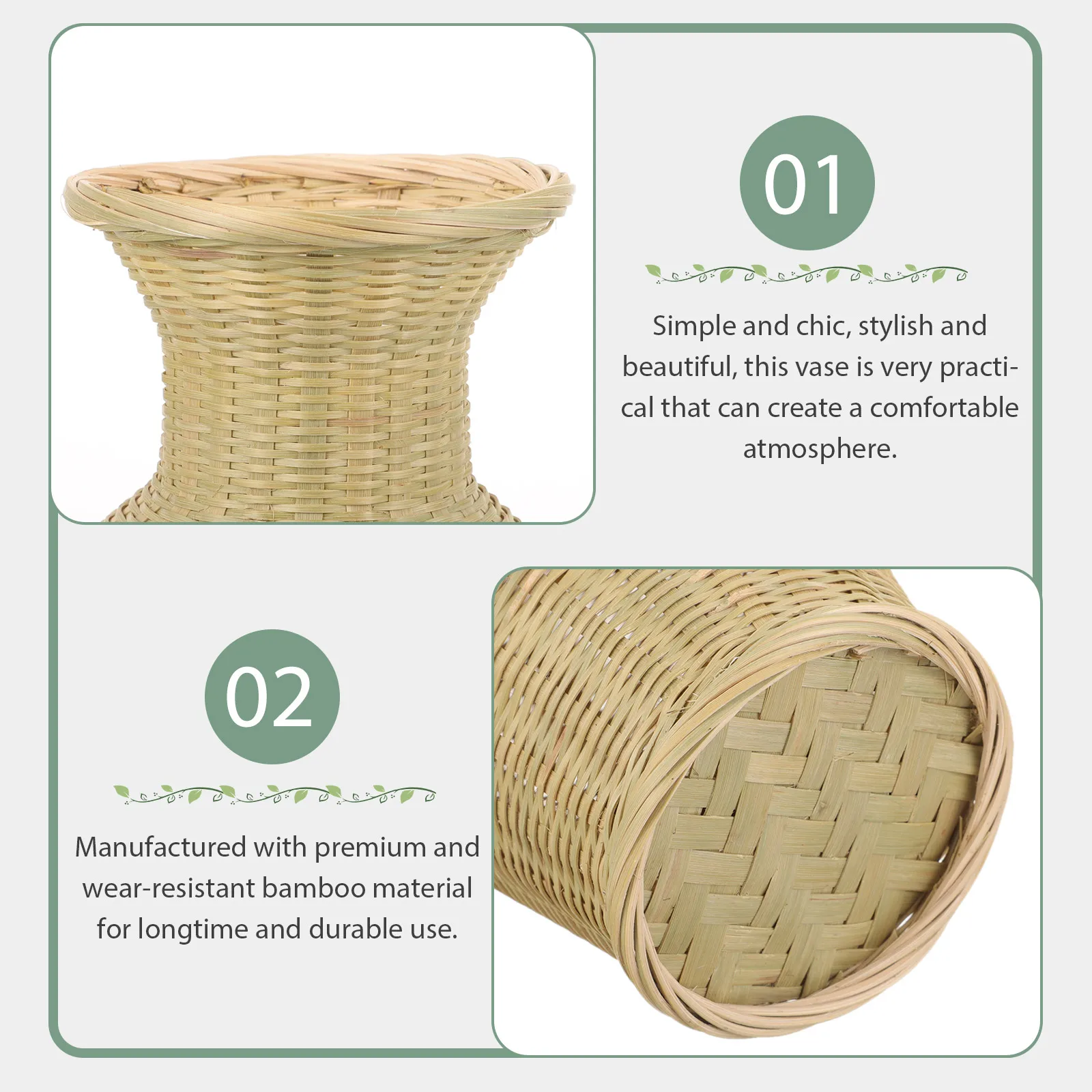 

Bamboo Woven Flower Basket Arrangement Style Rustic Elegant Basket Minimalist Vase Decorative Vase for Living Room