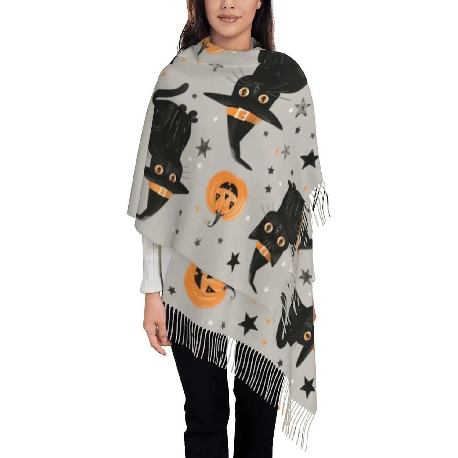 

Halloween Winter Soft Scarf Womens Warm Shawls Cozy Tassel Scarf Wrap Shawl For Gift Women Spring Fall Winter