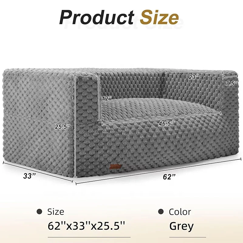 #Modern Luxury Grey Bubble Faux Fur Modular Sofa Bed with Pet Friendly Design Convertible Lazy Floor Couch Living Room Furniture