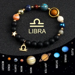 Universe Galaxy Eight Planets 12 Constellation Bracelets for Women Natural Stone Solar System Bracelets Libra Virgo Leo Jewelry