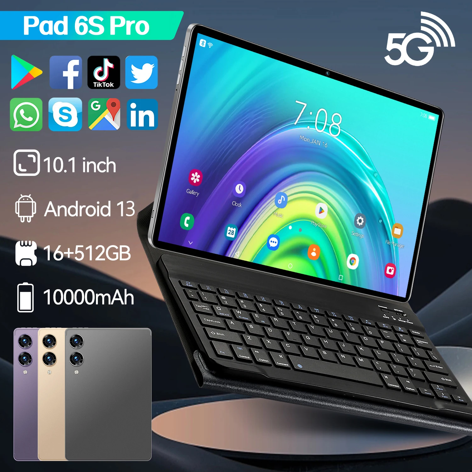 New Global Version Tablet Android Pad 6S Pro with Keyboard Dual SIM Card or WIFI Tablette 16G+1T Google Play Original Tablets PC