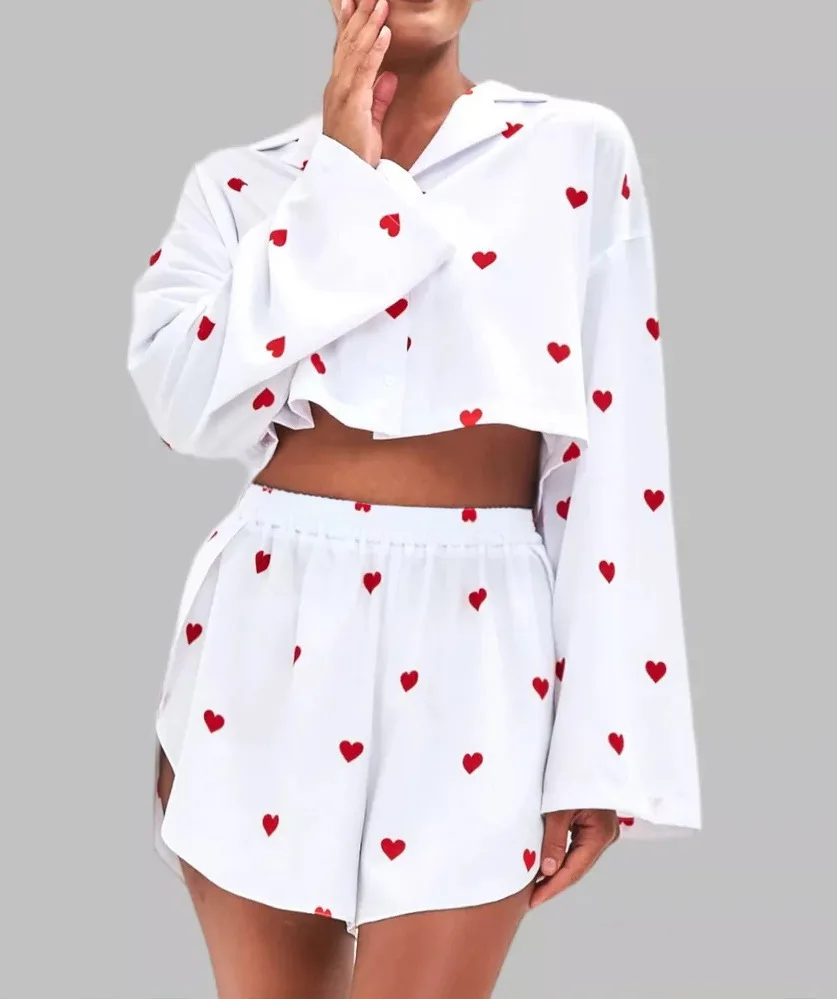 AC 2024 SANTIN Printed WILDBURRIES Women Sets HEARTS 2 Pieces Long Sleeve Shirts Top Women Suits New Two Piece Set Women Outfit