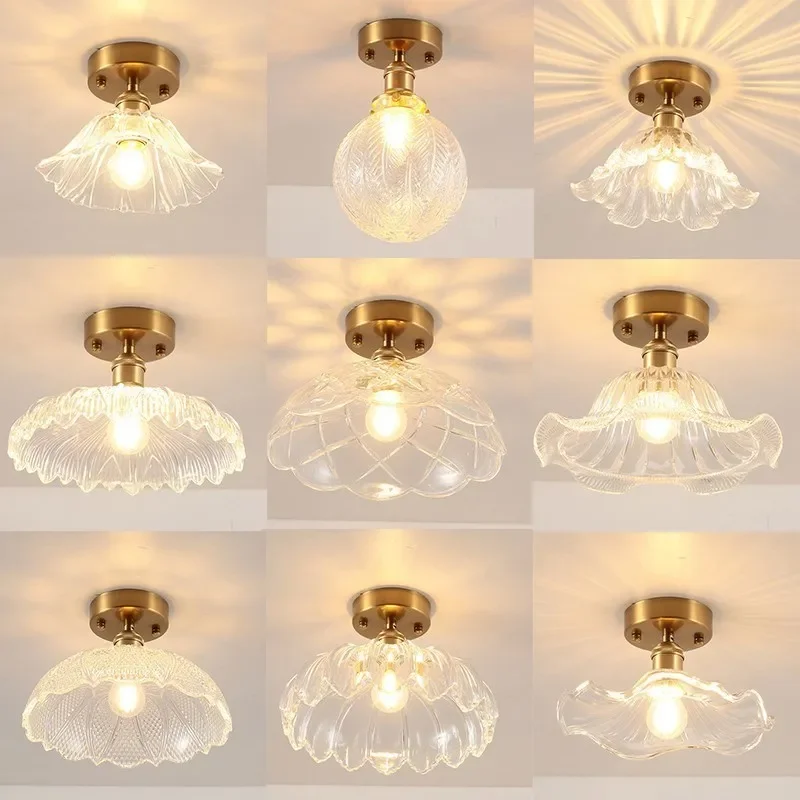 

Japanese Brass Glass Ceiling Light Retro Aisle Porch Homestay Corridor Balcony Creative Kitchen Bathroom Lingting Home Decor Lam