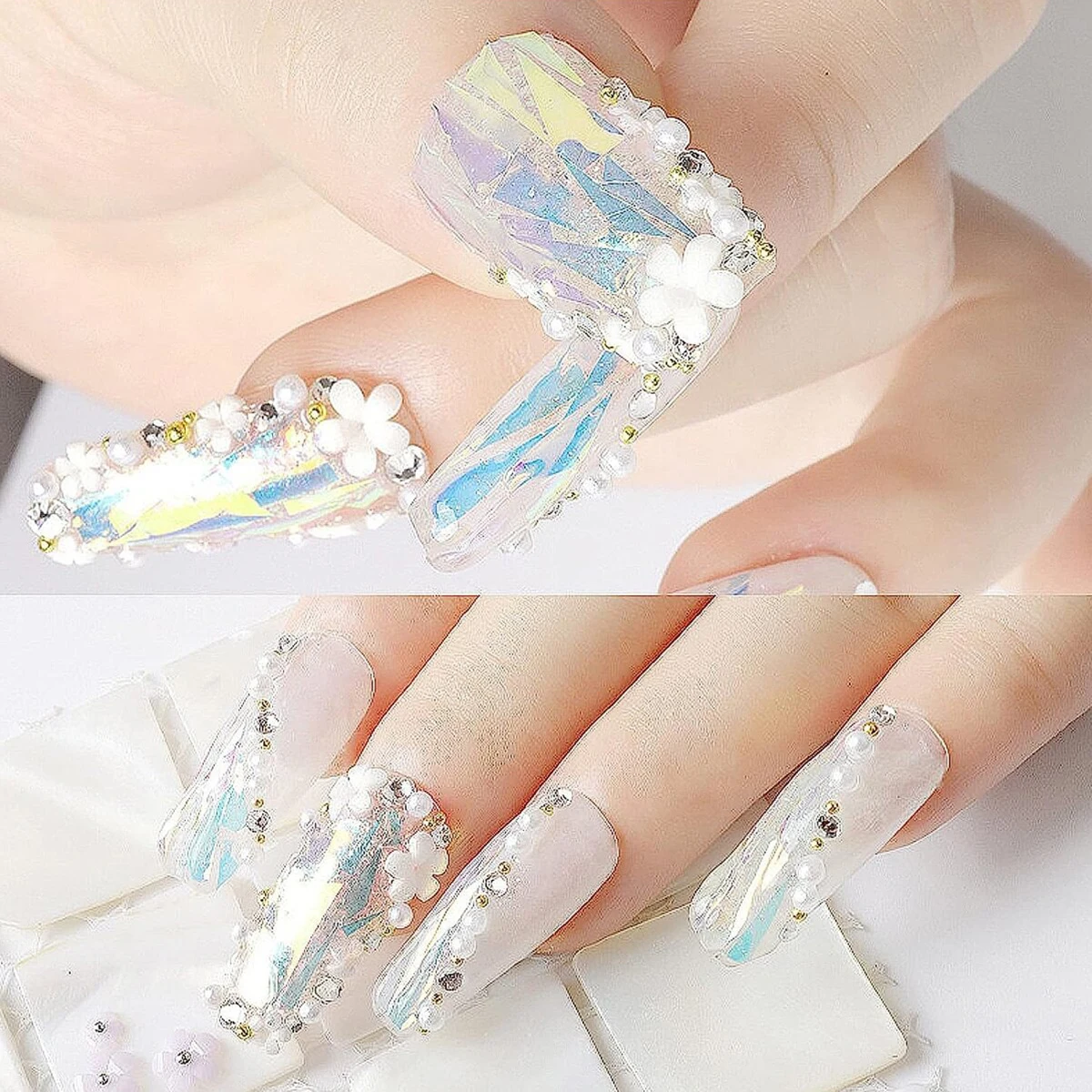 12 grade 3d acrílico flor grânulo encantos do prego misturado 3/6mm 5 flores de metal ouro/prata caviar grânulo parte do prego menina diy flor prego dezembro