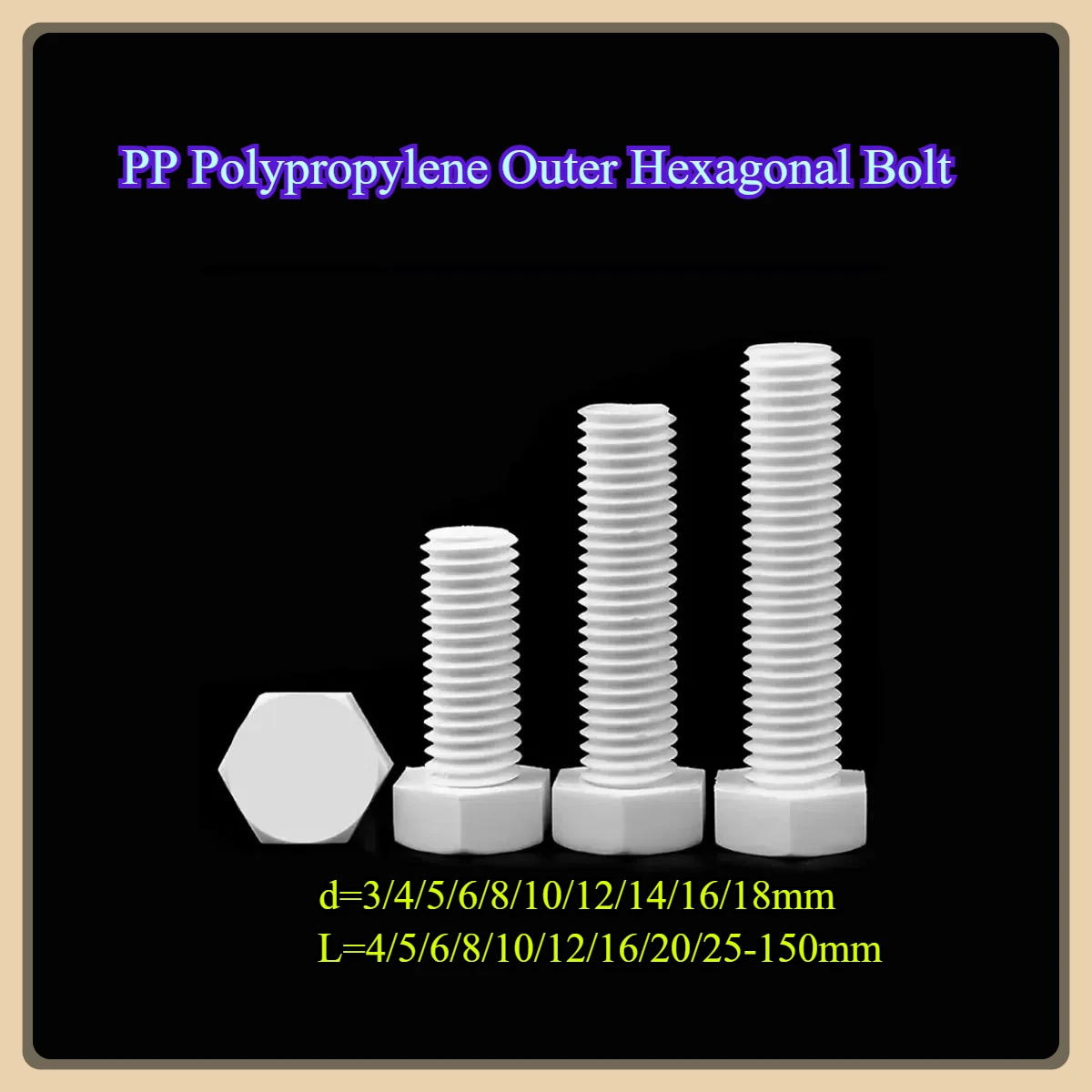 

PP Polypropylene Outer Hexagonal Bolt Plastic Environmentally Friendly Insulation Acid Alkali Corrosion Resistant Screw M3M4-M18
