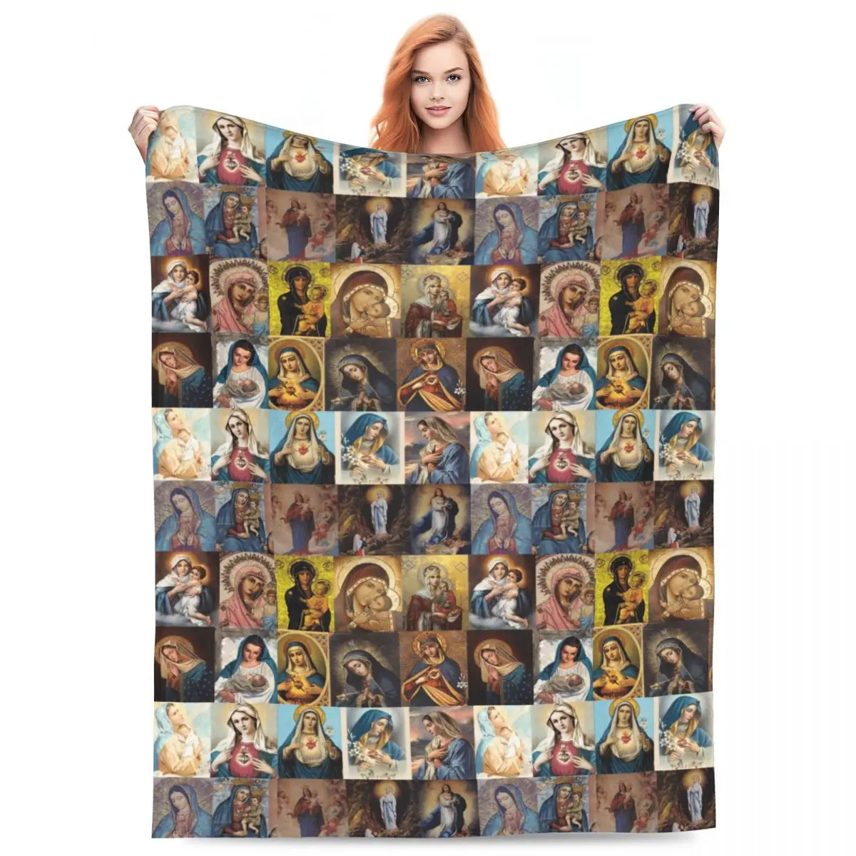 Custom Sofa Fleece Virgin Mary Throw Blanket Warm Flannel Catholic Christian Blankets for Bedding Travel Sofa Quilt