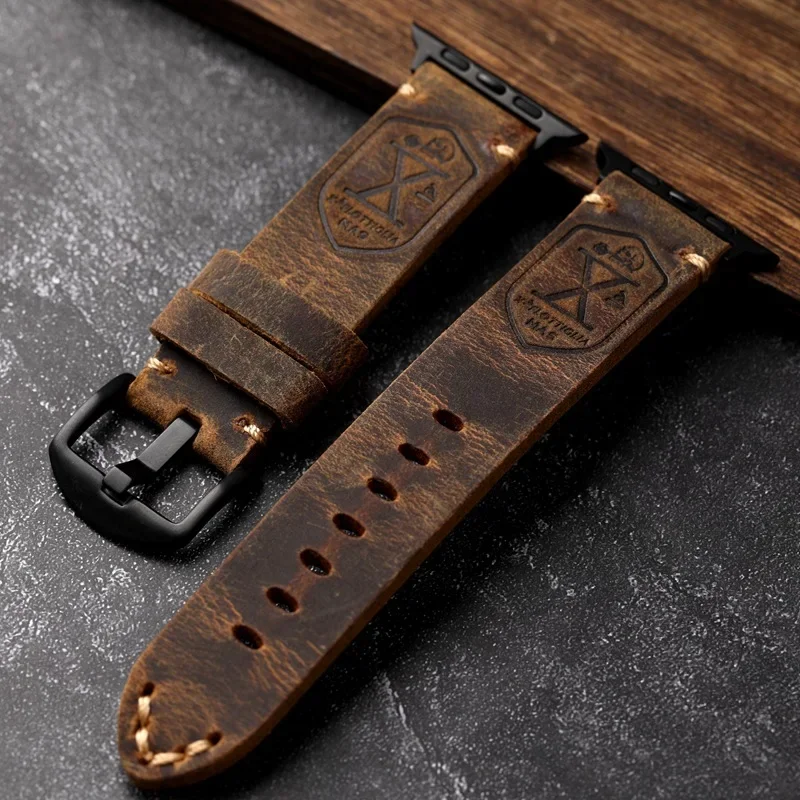 

Vintage Genuine Leather Watch Band for Apple Watch Ultra 9 8 7 6 5 4 40mm 41mm 44mm 45mm 49mm Retro Cow Skin Strap Replacement