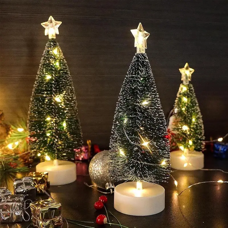 3pcs Artificial LED Christmas Tree Tabletop Christmas Tree Christmas Ornaments Small Pre-Lit Warm Home Decor 2/4colors lights