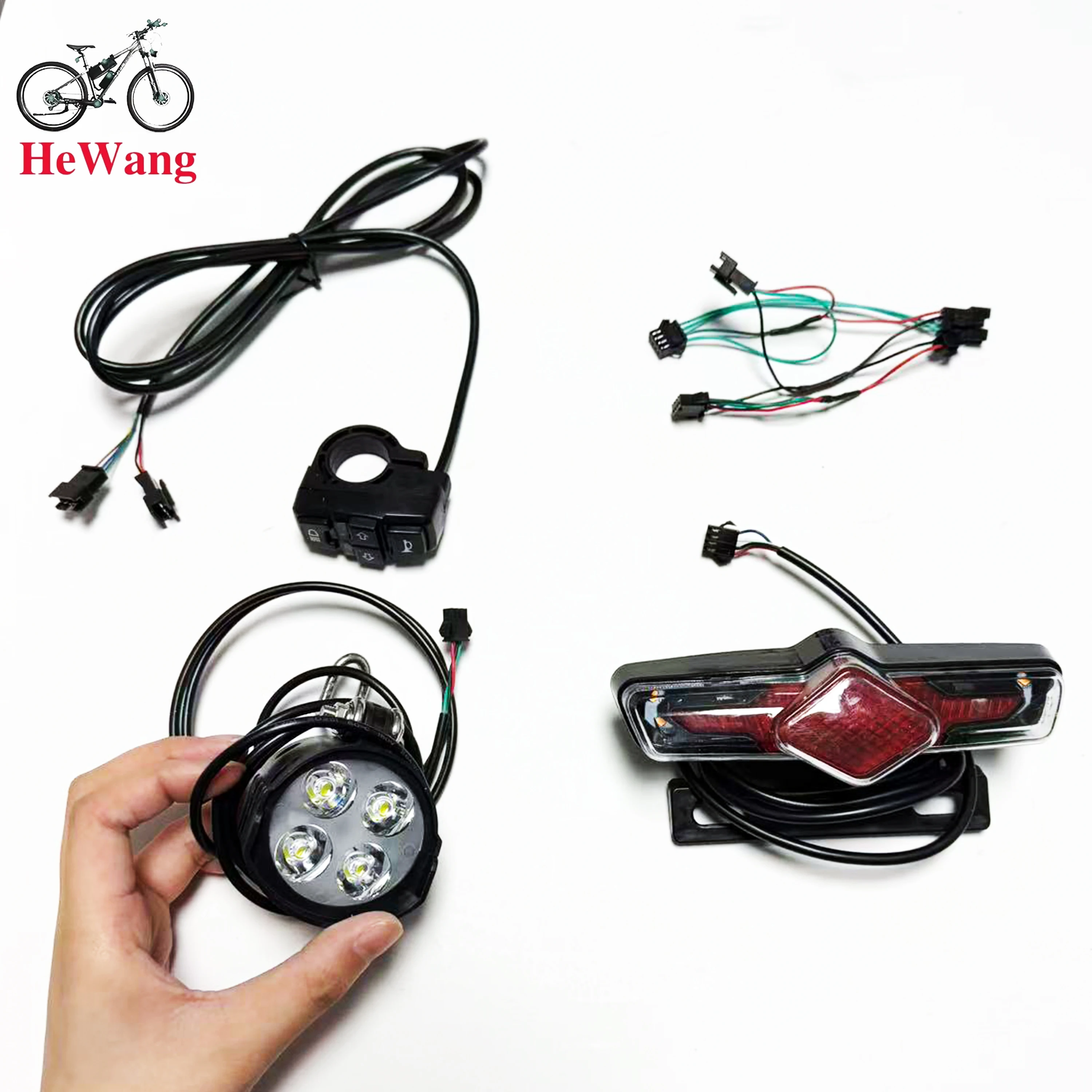 36v-48v-52v-60v-e-バイク用ヘッドライト、テールライト、ホーンスイッチセット、qd168ヘッドライト-c-50cテールライト-dk336スイッチ-接続ワイヤー