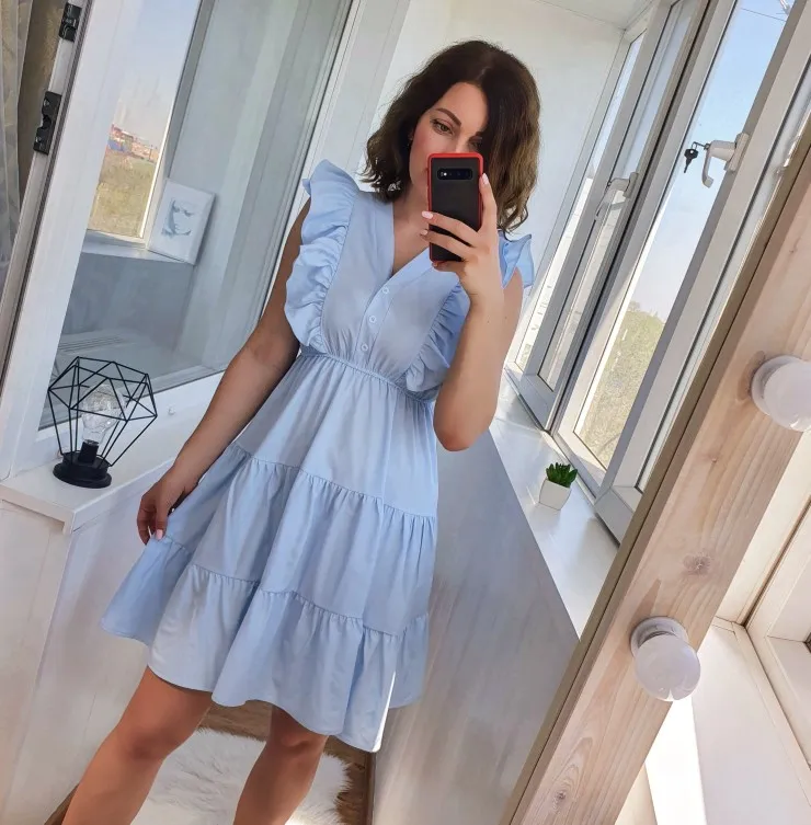 

Popular Dress Summer New Style French Dress Super Fairy High-waisted V-neck Flounced Sleeveless Platycodon Grandiflorum Dress