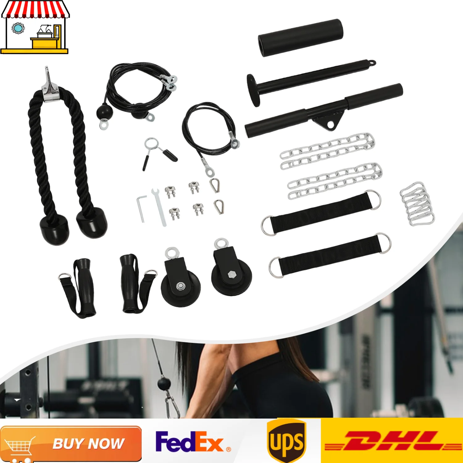 

Home Fitness Pulley System Gym, Cable System with 150kg Load Bearing