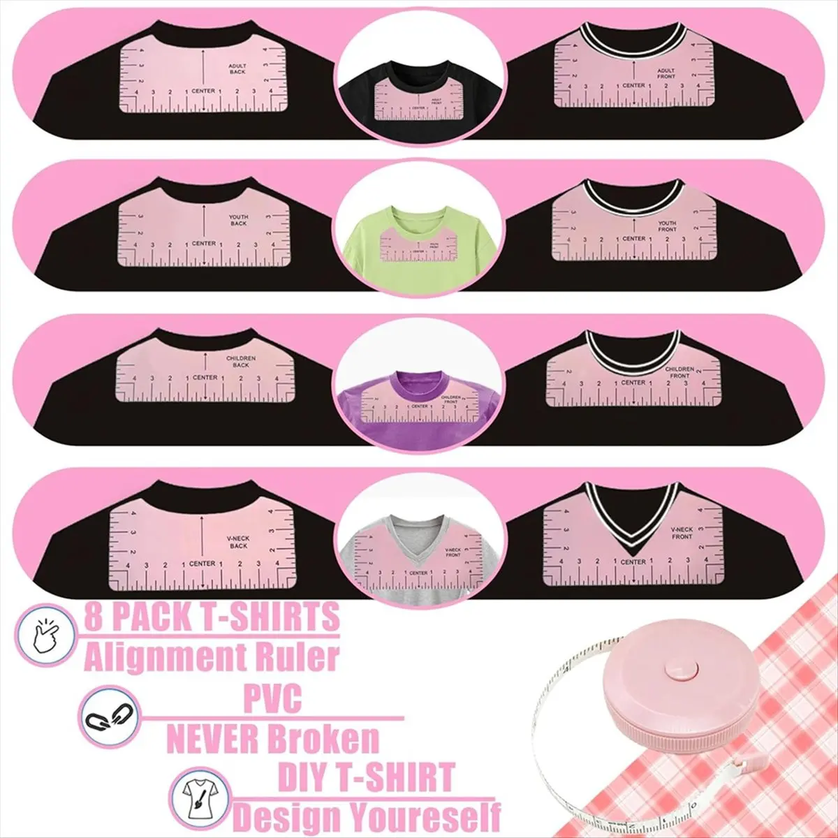 Best of 2026 1set Sublimation Shirts Tool Pink Kit 8Packs Shirt Rulers for Heat Press,12 X 16 in -Sheets for Heat Rolls Heat