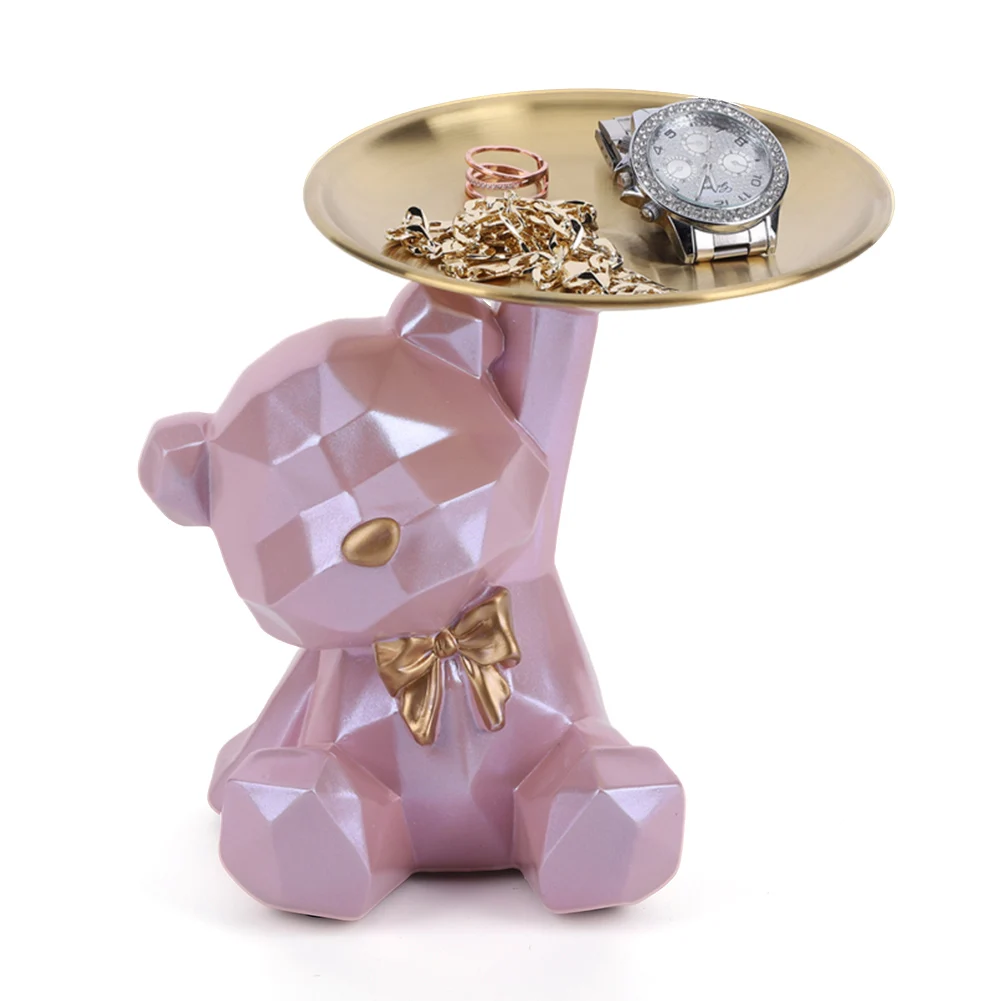 

Bear Storage Tray Bear Sculptures Key Dish Multifunctional Bear Tray Statue Decorative Jewelry Candy Tray for Home Office