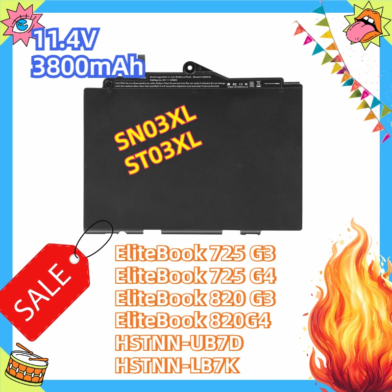 SN03XL ST03XL Batteria del computer portatile 11.4V 3800mAh per HP EliteBook 725 G3 725 G4 820 G3 820 G4 HSTNN-UB7D HSTNN-LB7K