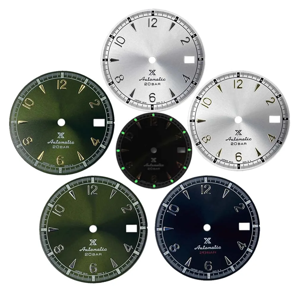 30 mm großes Retro-Zifferblatt in Militärgrün, geeignet für automatische NH35/36-Uhren mit grünem Leuchteffekt, Taucheruhren, NH35-Uhrenmodul, Teile und Zubehör