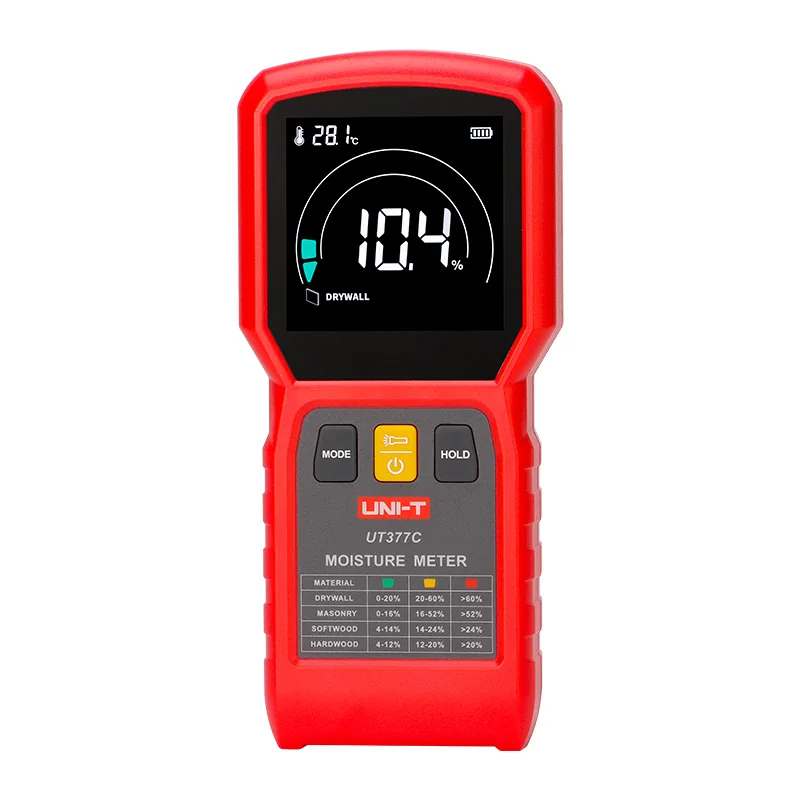 UNI-T UT377C Pinloze Vochtmeter, 0~99,9% Digitale Houtvochtmeter, Houtvochtigheidsdetector voor Muren, Metselwerk, Houtbewerking