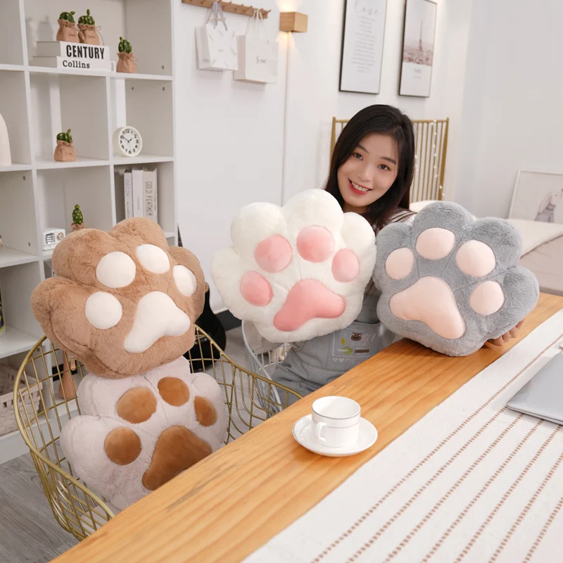 

34/40cm Bear Cat Paw Pillow Seat Cushion Back Support Throw Pillow Cartoon Animal Hands Burner Warm Plushie Peluche Gift
