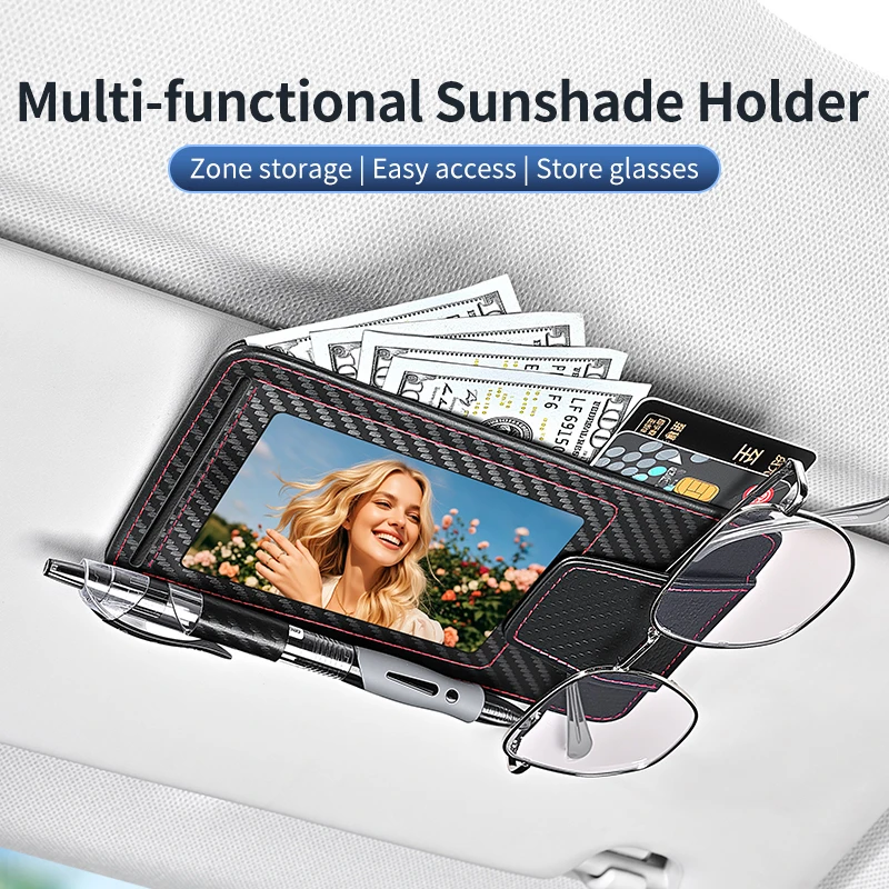Auto-Sonnenblenden-Organizer-Clip, multifunktionaler Fahrzeug-Brillenhalter, Kartenclip-Aufbewahrungstasche fürs Auto, Auto-Hängetasche, Dokumentenhalter