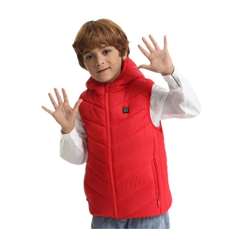 Winter Heated Hooded Vest for Kids, Heated and Warm with 8 Heating Pads, Sleeveless Washable Vest for Outdoor Play
