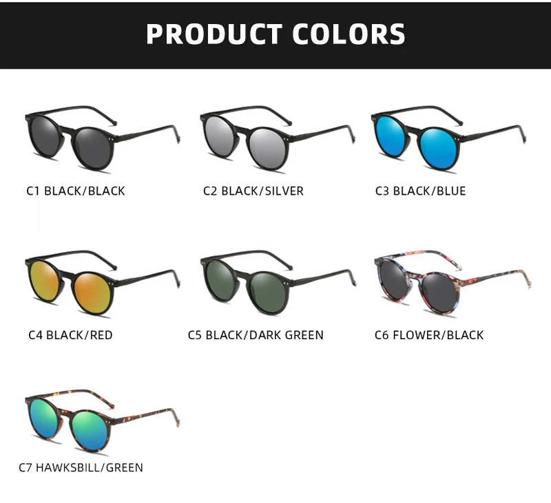 Luxus Kleine Runde Polarisierte Sonnenbrille Frauen Männer Retro Klassische Schwarz Sonnenbrille Für Damen Mode Driving Shades Brillen – Detail 8