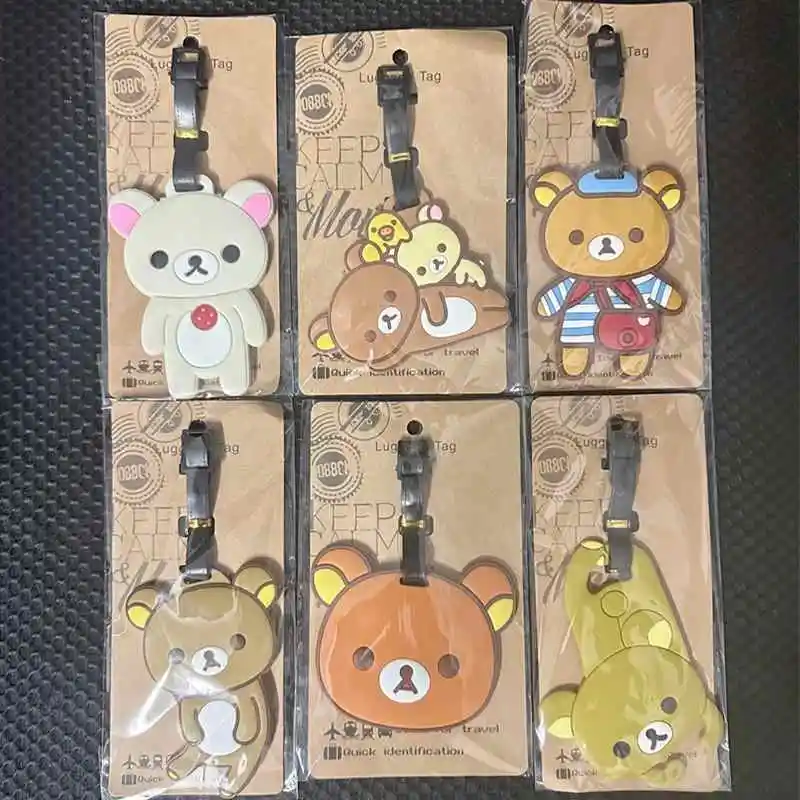 Cartoon Anime Rilakkuma Cute Suitcase Checked Boarding Pass Pendant Kawaii Luggage Identification Tag Keychain Decoration Gift